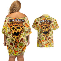 Skull Pizza Pattern Couples Matching Off Shoulder Short Dress and Hawaiian Shirt Rest in pizza - Wonder Print Shop