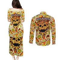 Skull Pizza Pattern Couples Matching Puletasi Dress and Long Sleeve Button Shirts Rest in pizza - Wonder Print Shop