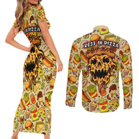 Skull Pizza Pattern Couples Matching Short Sleeve Bodycon Dress and Long Sleeve Button Shirts Rest in pizza - Wonder Print Shop