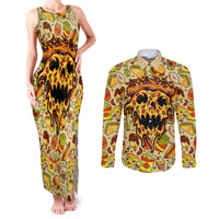 Skull Pizza Pattern Couples Matching Tank Maxi Dress and Long Sleeve Button Shirts Rest in pizza - Wonder Print Shop