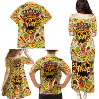 Skull Pizza Pattern Family Matching Puletasi Dress and Hawaiian Shirt Rest in pizza - Wonder Print Shop