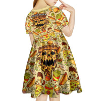 Skull Pizza Pattern Kid Short Sleeve Dress Rest in pizza - Wonder Print Shop