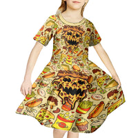Skull Pizza Pattern Kid Short Sleeve Dress Rest in pizza - Wonder Print Shop