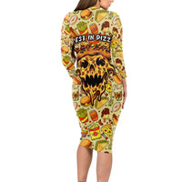 Skull Pizza Pattern Long Sleeve Bodycon Dress Rest in pizza - Wonder Print Shop