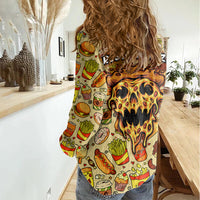 Skull Pizza Pattern Women Casual Shirt Rest in pizza - Wonder Print Shop