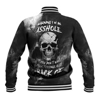 Skull Grunge Pattern Baseball Jacket Warning I'm an Asshole - Wonder Print Shop
