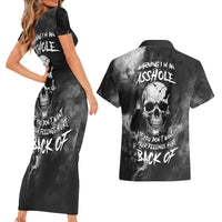 Skull Grunge Pattern Couples Matching Short Sleeve Bodycon Dress and Hawaiian Shirt Warning I'm an Asshole - Wonder Print Shop