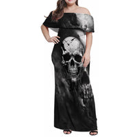 Skull Grunge Pattern Family Matching Off Shoulder Maxi Dress and Hawaiian Shirt Warning I'm an Asshole - Wonder Print Shop