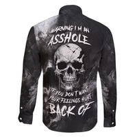 Skull Grunge Pattern Family Matching Off Shoulder Short Dress and Hawaiian Shirt Warning I'm an Asshole - Wonder Print Shop