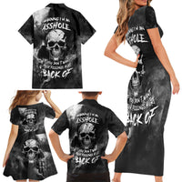 Skull Grunge Pattern Family Matching Short Sleeve Bodycon Dress and Hawaiian Shirt Warning I'm an Asshole - Wonder Print Shop