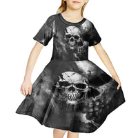 Skull Grunge Pattern Kid Short Sleeve Dress Warning I'm an Asshole - Wonder Print Shop