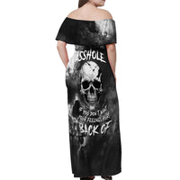 Skull Grunge Pattern Off Shoulder Maxi Dress Warning I'm an Asshole - Wonder Print Shop