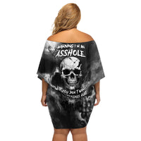 Skull Grunge Pattern Off Shoulder Short Dress Warning I'm an Asshole - Wonder Print Shop