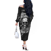 Skull Grunge Pattern Off The Shoulder Long Sleeve Dress Warning I'm an Asshole - Wonder Print Shop