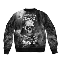Skull Grunge Pattern Sleeve Zip Bomber Jacket Warning I'm an Asshole - Wonder Print Shop
