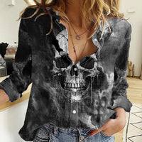 Skull Grunge Pattern Women Casual Shirt Warning I'm an Asshole - Wonder Print Shop
