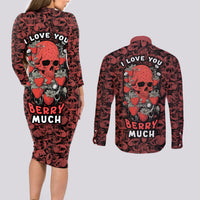Skull pattern Couples Matching Long Sleeve Bodycon Dress and Long Sleeve Button Shirts I Love You Berry Much - Wonder Print Shop