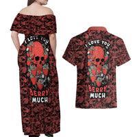 Skull pattern Couples Matching Off Shoulder Maxi Dress and Hawaiian Shirt I Love You Berry Much - Wonder Print Shop