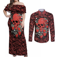 Skull pattern Couples Matching Off Shoulder Maxi Dress and Long Sleeve Button Shirts I Love You Berry Much - Wonder Print Shop