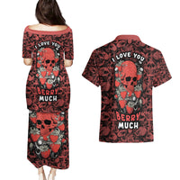 Skull pattern Couples Matching Puletasi Dress and Hawaiian Shirt I Love You Berry Much - Wonder Print Shop