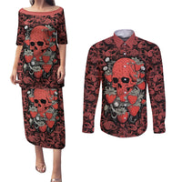 Skull pattern Couples Matching Puletasi Dress and Long Sleeve Button Shirts I Love You Berry Much - Wonder Print Shop