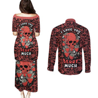 Skull pattern Couples Matching Puletasi Dress and Long Sleeve Button Shirts I Love You Berry Much - Wonder Print Shop