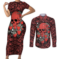 Skull pattern Couples Matching Short Sleeve Bodycon Dress and Long Sleeve Button Shirts I Love You Berry Much - Wonder Print Shop