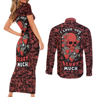 Skull pattern Couples Matching Short Sleeve Bodycon Dress and Long Sleeve Button Shirts I Love You Berry Much - Wonder Print Shop