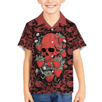 Kids red skull-and-strawberry Hawaiian shirt with button collar and floral print