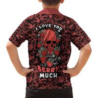 Kids red skull Hawaiian shirt with back text I LOVE YOU and BERRY MUCH
