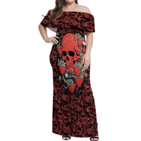 Skull pattern Off Shoulder Maxi Dress I Love You Berry Much - Wonder Print Shop