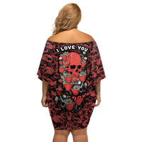 Skull pattern Off Shoulder Short Dress I Love You Berry Much - Wonder Print Shop