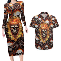 Flaming Skull Couples Matching Long Sleeve Bodycon Dress and Hawaiian Shirt Judge Me When You're Perfect Otherwise Shut Up - Wonder Print Shop