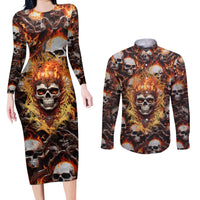 Flaming Skull Couples Matching Long Sleeve Bodycon Dress and Long Sleeve Button Shirts Judge Me When You're Perfect Otherwise Shut Up - Wonder Print Shop