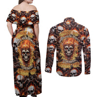 Flaming Skull Couples Matching Off Shoulder Maxi Dress and Long Sleeve Button Shirts Judge Me When You're Perfect Otherwise Shut Up - Wonder Print Shop
