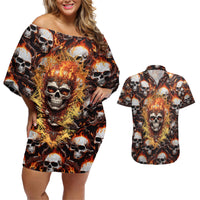 Flaming Skull Couples Matching Off Shoulder Short Dress and Hawaiian Shirt Judge Me When You're Perfect Otherwise Shut Up - Wonder Print Shop