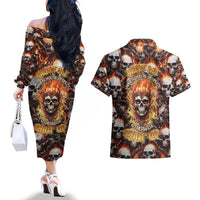 Flaming Skull Couples Matching Off The Shoulder Long Sleeve Dress and Hawaiian Shirt Judge Me When You're Perfect Otherwise Shut Up - Wonder Print Shop