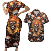 Flaming Skull Couples Matching Short Sleeve Bodycon Dress and Hawaiian Shirt Judge Me When You're Perfect Otherwise Shut Up - Wonder Print Shop