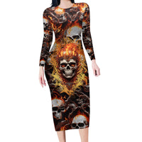 Flaming Skull Family Matching Long Sleeve Bodycon Dress and Hawaiian Shirt Judge Me When You're Perfect Otherwise Shut Up - Wonder Print Shop
