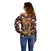 Flaming Skull Off Shoulder Sweater Judge Me When You're Perfect Otherwise Shut Up - Wonder Print Shop