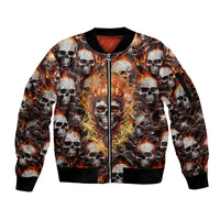 Flaming Skull Sleeve Zip Bomber Jacket Judge Me When You're Perfect Otherwise Shut Up - Wonder Print Shop
