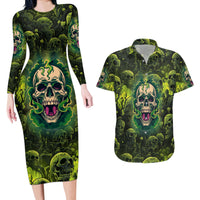 Zombie Skull Couples Matching Long Sleeve Bodycon Dress and Hawaiian Shirt I'm Like Literally Dead - Wonder Print Shop