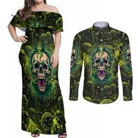 Zombie Skull Couples Matching Off Shoulder Maxi Dress and Long Sleeve Button Shirts I'm Like Literally Dead - Wonder Print Shop