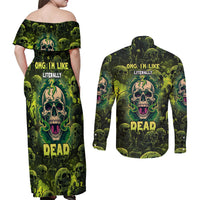 Zombie Skull Couples Matching Off Shoulder Maxi Dress and Long Sleeve Button Shirts I'm Like Literally Dead - Wonder Print Shop