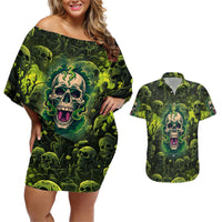 Zombie Skull Couples Matching Off Shoulder Short Dress and Hawaiian Shirt I'm Like Literally Dead - Wonder Print Shop