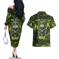 Zombie Skull Couples Matching Off The Shoulder Long Sleeve Dress and Hawaiian Shirt I'm Like Literally Dead - Wonder Print Shop