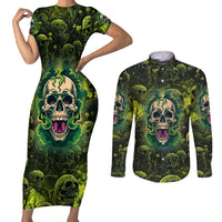 Zombie Skull Couples Matching Short Sleeve Bodycon Dress and Long Sleeve Button Shirts I'm Like Literally Dead - Wonder Print Shop
