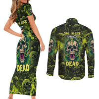 Zombie Skull Couples Matching Short Sleeve Bodycon Dress and Long Sleeve Button Shirts I'm Like Literally Dead - Wonder Print Shop