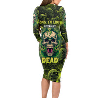 Zombie Skull Long Sleeve Bodycon Dress I'm Like Literally Dead - Wonder Print Shop
