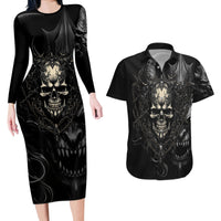 Skull Demon Fantasy Couples Matching Long Sleeve Bodycon Dress and Hawaiian Shirt Time To Unleash A Litte Hell - Wonder Print Shop